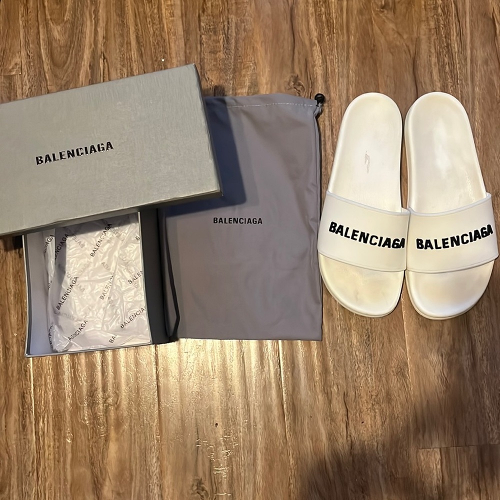 White Balenciaga Slides